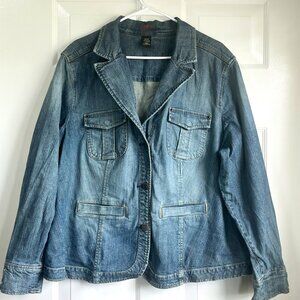 Vintage Venezia Denim Jacket Plus Size 22/24 Blue Jean Coat Pocket Y2K
